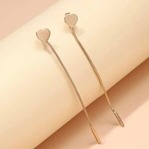 NEW Long gold dangle earrings, heart tassel earrings, Gold tassel heart earrings